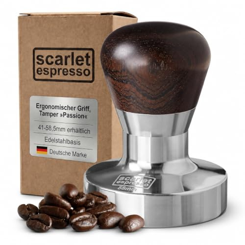 scarlet espresso | Tamper »Passion« für Barista; mit ergonomischem PVC- oder Edelholzgriff nach Wahl und Präzisions-Edelstahlbasis (58 mm)