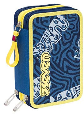 Seven School Case - 3 Zip Totem Blue Deep - Zugriff mit Stiften, Markern, Buntstiften, Kleber, Bleistift, Radiergummi, Schere,...