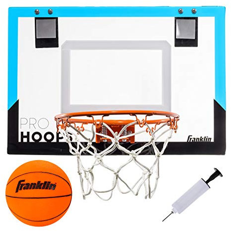 Franklin Sports Over The Door Mini Basketballkorb – Pro Hoops Indoor Mini Hoop mit Mini Basketball – Slam Dunk genehmigt, bruchfeste Rückwand – Schlafzimmer + Büro Mini Hoop + Ball – Schwarz + Blau