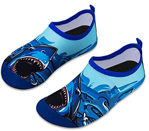 Kinder Badeschuhe Wasserschuhe Strandschuhe Mädchen Junge Schwimmschuhe Barfußschuhe rutschfeste Surfschuhe Sportschuhe Kleinkind Schwimmbad(Big Shark,28/29 EU)