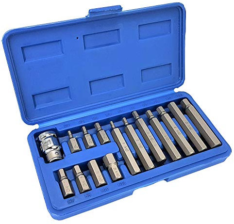 Ratschen Bit-Satz 15 teiliges. Hex Bitset Innensechskant Schraubendrehersatz H4-H5-H6-H7-H8-H10-H12 Inkl. Adapter für die Ratschen Wekzeugaufnahme 1/2 33-610