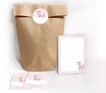 JuNa-Experten 12 Mini-Notizblöcke + 12 Geschenktüten/Natur + 12 Aufkleber Bambi Mitgebsel Gastgeschenk Kindergeburtstag Mädchen