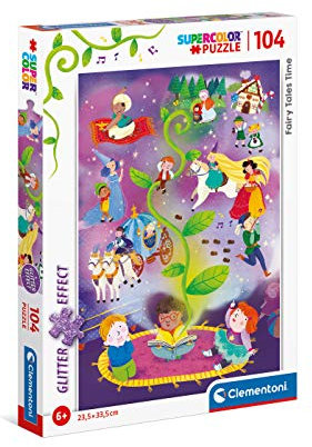 Clementoni 20180 Glitter Puzzle Märchen-Zeit – Puzzle 104 Teile ab 6 Jahren, farbenfrohes Kinderpuzzle mit Glitzereffekt, Geschicklichkeitsspiel für Kinder