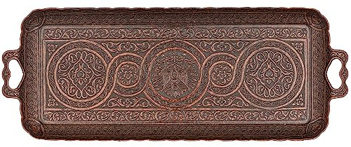 Alisveristime Rechteckiges Tablett für türkische Ottomane, Kaffee, Tee, Getränke, 33 x 14 cm, Kupfer