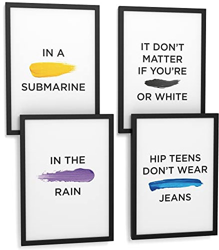 Papierschmiede® Premium Spruchposter Set 4er DIN A4 (21x30 cm) Motiv: Colorful Songs, Lieder Farben Musik, Typografie Bilder Wohnzimmer Schlafzimmer ohne Rahmen