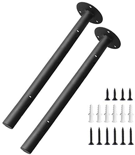 Equerre Etagere Murale Fixation Invisible, Support Etagere Murale Charge Lourde Flottante Tablette Murale Fixation Support Etagere En Fer avec Taquet Etagere, Antirouille 2Pièces Noir (Ronde-35cm)