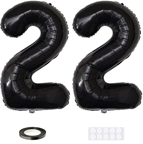 Xihuimay 40 Nummer 22 Folienballon Zahl 22 Luftballon Ziffer 22. Geburtstag Ballon 100cm Riesen Ballons Luft oder Helium Digitaler Ballon für Mädchen Junge Jubiläum Feierliche Anlässe, Schwarz XXL