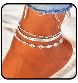 Ushiny Boho Fußkette für Damen Silber Sommerstrand Fussketten Strass Fußkettchen(3 Stück)