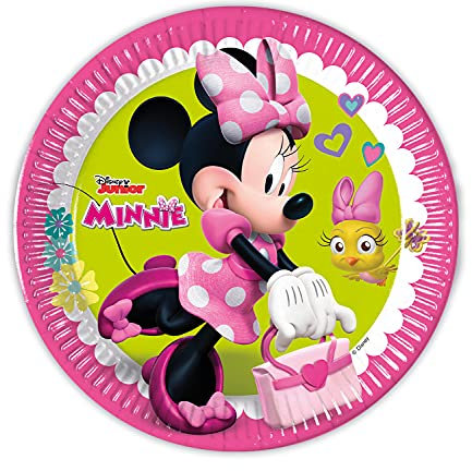 Procos Lot de 8 assiettes Minnie Happy Helpers - 23 cm - En papier mélangé FSC® - Pour fête d'anniversaire d'enfant - 93439