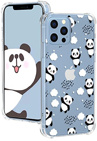 CAROKI Clear Phone Case for iPhone 13 Pro Max,Crystal Shock-Absorption Cover with Cute Panda Pattern Transparent Soft Silicone TPU Bumper Premium Protective Phone Case for iPhone 13 Pro Max 6.7