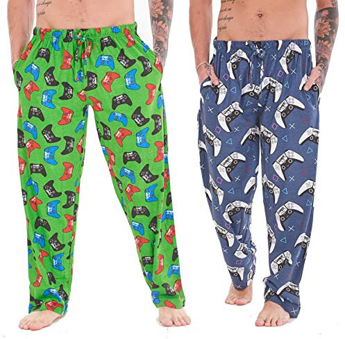 Mens Pack of 2 Gamer Lounge Pants | Gaming Controller Designs | Soft Fleece Sleep/Lounge Wear | Gamer Gift Idea - Mens Sizes S - 2XL (Medium)