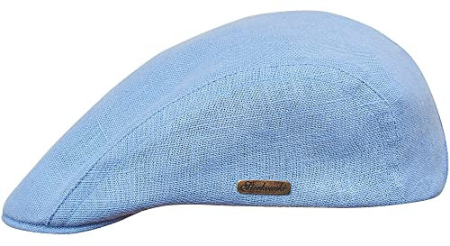 Sterkowski Gecko Schiebermütze Sommer | 100% Leinen Mütze Herren Und Damen | Italienische Peaky Style Lässige Retro Gentleman Gatsby Flatcap Sonnenhut Trendmütze Golf Cap Hellblau 55