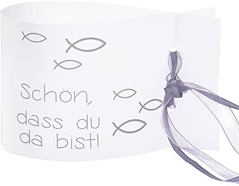 Windlicht Fisch Deko, 8 Stück Mini Tischlichter Kerzen Deko als Tischdeko für Junge und Mädchen Kommunion Konfirmation Taufe Teelichter I Schön DASS du da bist I ca. 12,0 x 8,0 cm (Grau)