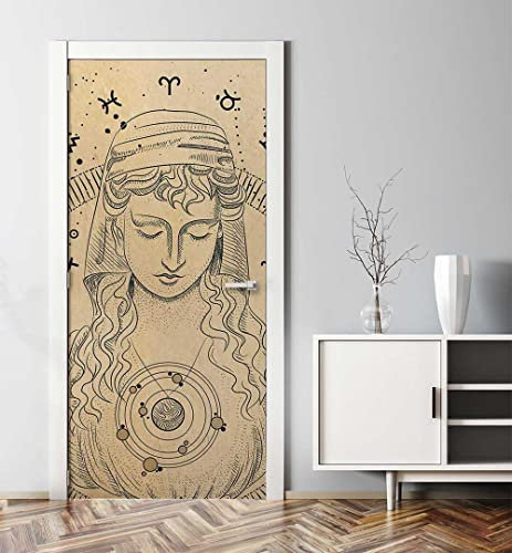 MyMaxxi - Tür bekleben mit Türtapete Türposter Türfolie Selbstklebend 90x200 Zodiac Sternzeichen - Tür verschönern Türaufkleber Türklebefolie Symbole Zeichen Astrologie gelb