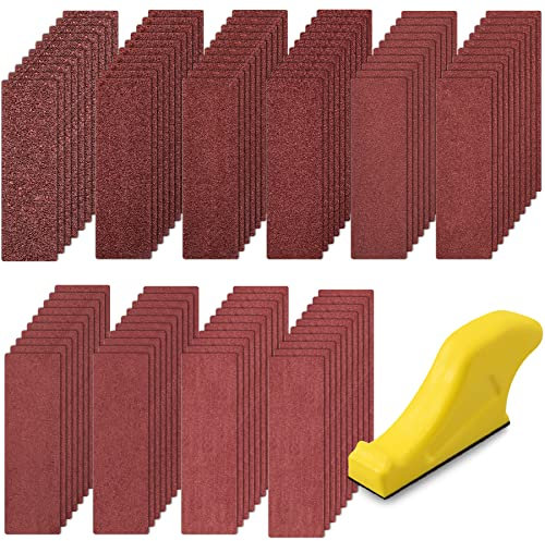 SIQUK 100 Stück Schleifpapier mit Schleifklotz Set, Schleifblätter Körnung 40/60/80/120/180/240/320/400/600/800 Sandpepier und Mini Handschleifer HandSchleifklotz für Schleifen und Polieren