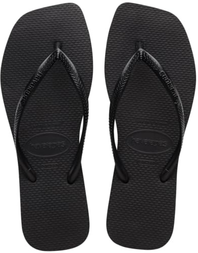 Havaianas Women Slim Square Sandal - Classic Square Toe Sandals - Black, 7/8 W