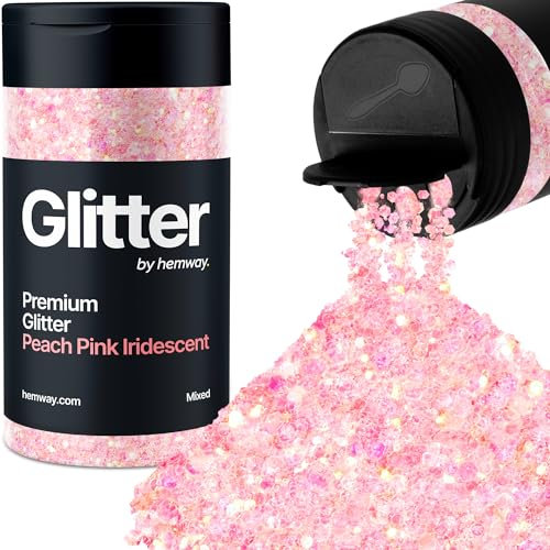 Hemway Premium Glitter Shaker - Peach Pink Iridescent Mix | Mixed Size Metallic Flake Sequins for Resin & Epoxy Crafts | Craft Supplies for Tumblers, Festival, Hair, Face, Body & Nail Art | 105 g