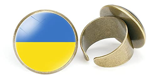 Flagge Verstellbarer Ring,Trendige Blaue Und Gelbe Ukraine Flagge Kunst Rund Offener Daumen Fingerring Für Frauen Teen Mädchen Unisex Persönlicher Körper Schmuck Geschenk Jahrestag Geburtstag