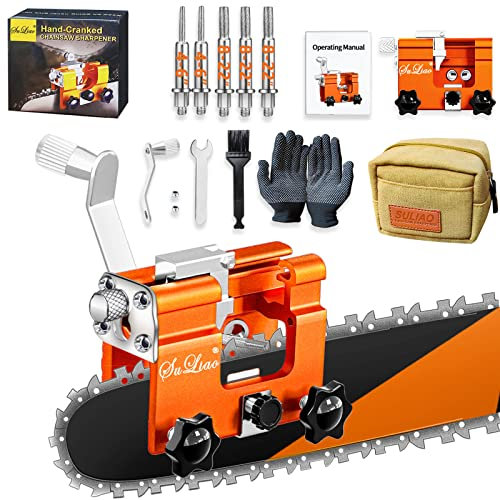 Chain Saw Sharpening Jig, Chain Saw Sharpener Tool with 5Pcs Tungsten Carbide Chainsaw Sharpener Bits, Portable Manual Chainsaw Chain Sharpening Jig Kit for 4-22 Chain Saws, Keep Chain Saw Sharp