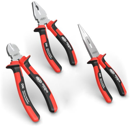 FAMEX 3957-3 Profi Zangenset, 3-teilig, Schneiden zusätzlich induktiv gehärtet, matt verchromt - Kombizange, Seitenschneider, Telefonzange für Werkstatt & Haushalt