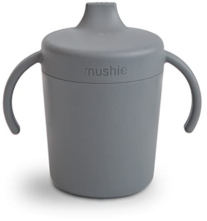 mushie Taza para beber de entrenamiento, fabricada en Dinamarca, tapa y asas resistentes a fugas, a partir de 6 meses (humo)