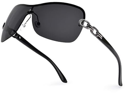 YUKANG y2k Sonnenbrille für Herren Damen, Vintage Randlose Brille für Damen, y2k Wrap Around Sonnenbrille Mit UV400 Schwarz