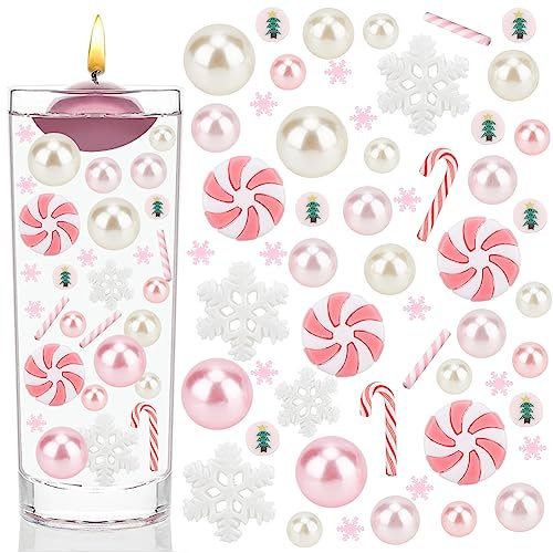 BENECREAT 173 Stück Perlen Rosa Kerze Gefüllt Weihnachtsvase Gefüllt Mit Polymerton Schneeflocken Und Flache Runde Weihnachtsbäume Für Vasen-Weihnachtsdekorationen