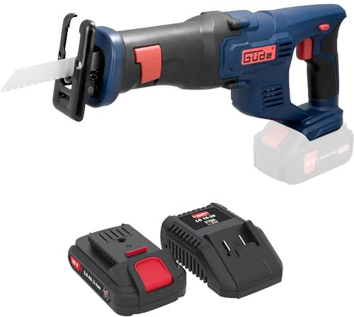 Güde Akku Universal Säbelsäge USS 18 (18 V, Schnitttiefe Holz/Stahl: max. 115/10 mm, Sanftanlauf, Sägeblatt-Schnellwechselsystem, inkl. 3 A Schnellladegerät & 2 Ah Akkupack Starter-Kit LGAP 18-3020)