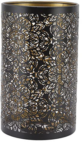 Abat-Jour de Forêt Sculpté Noir évidé E27 E26 Abat-Jour de Table de Chevet Décoratif Détachable Abat-Jour Cylindrique en Métal pour Lustre de Table Applique Murale, Fleur Sculptée
