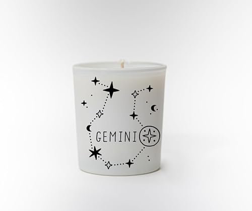 Original Soy Wax Zodiac Duftkerze Tierkreiszeichen: Zwillinge - aus 100% veganem Sojawachs - Aromatherapie Weiße Kerzen - Sternzeichen Duftkerzen im Glas - Duft: Sandelholz
