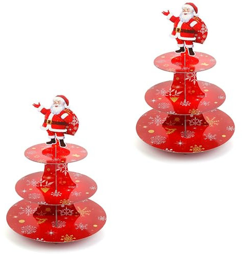 KINMRIS 2 Pack Cupcake Stand 3-Tier Rounded Edge Cake Stand, Cardboard Cake Stand, Birthday Party SUPPLIES TIER 3 Tier (Christmas cake stand)