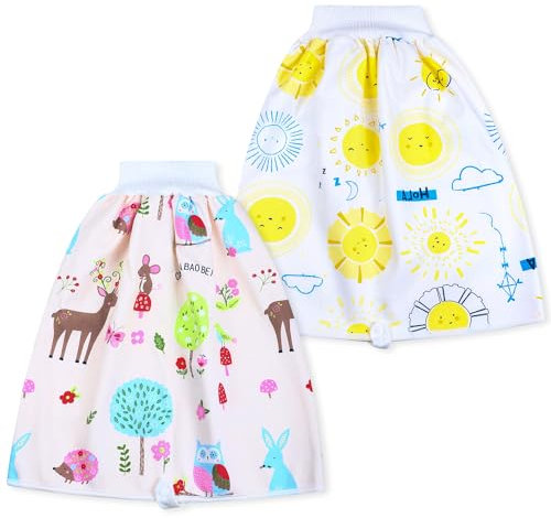 FLYISH DIRECT Baby Windelrock 2 Stück Sleepy Windelhose, Hohe Taille Töpfchen Trainingshose Baumwolle für Kinder Töpfchentraining, M(0-4T)