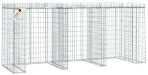 DELUKE 3er Gabionen Mülltonnenbox ESOL mit Dach | 120x270x91cm| Mülltonnenverkleidung für 3 Tonnen Gabionenwand Müllbox aus Steinen Mülltonnenschutz Mülltonnendach