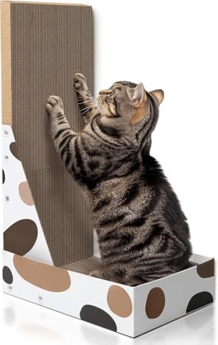 ComSaf Cat Scratching Board, L Shape Scratch Pad Wall Mounted, Corrugated Cardboard Cat Scratcher for Furniture Protection, Scratching Box for Indoor Kitten, Scratch Bed, Play, Sleep