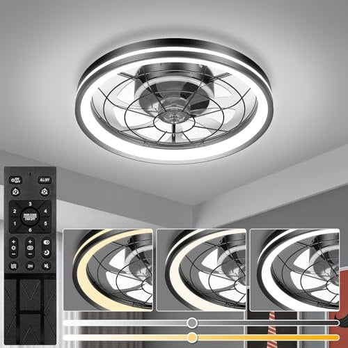 Modern Deckenventilator mit Beleuchtung und Fernbedienung, 48 cm Deckenleuchte mit Ventilator Lampe Decke Dimmbar, Leise Ventilator mit Licht LED Umkehrbaren DC Motor für Schlafzimmer Wohnzimmer