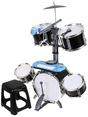 Batteria Musicale per Bambini con Sgabello Tastiera Elettronica Multifunzione Microfono Leggio Set Batteria per Bambini con Strumenti Musicali Effetti Sonori Funzione Registrazione Drums Keyboard Set