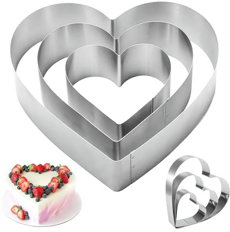 Kuchenform, 3 Stück, Edelstahl-Kuchenring-Set, Tortenringe, Crumpet-Ringe, 10,2 cm, 1,2 cm, herzförmige Kuchenringe, Gebäckringe, Kuchenform, Kuchenringe für Muffin-Ring, DIY-Törtchenring
