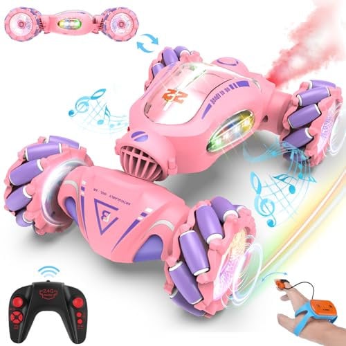 Fosgoit Ferngesteuertes 1:18 RC Auto mit Sprüher LED-Licht Stunt Car Ferngesteuertes Auto mit Handsteuerung 2.4Ghz 4WD RC Car Spielzeug Weihnachten Geschenk Mädchen Kinder 6 7 8 9 10 Jahre
