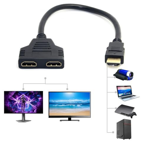 YIZWINS Répartiteur HDMI, Répartiteur HDMI 1 Entrée 2 Sorties, Double HDMI, Adaptateur HDMI pour étendre 2 Moniteurs, Répartiteur de Câble HDMI pour HDTV HD, LED, Moniteur LCD et Projecteurs