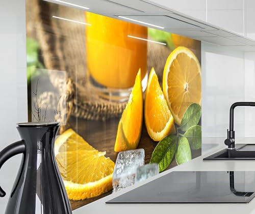 timalo Herd Spritzschutz Wand Spüle, Küche Küchenrückwand Glasoptik | Acryl Glas 2mm | Glasrückwand Acrylglas Küchenpaneele Rückwandschutz Platte | 160x50cm Orangen Orangensaft