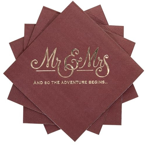 Hochzeitsservietten, Einweg-Servietten, Goldfolie, Mr and Mrs, Papierservietten für Hochzeit, Dinner-Party, 3-lagig, rot, 100 Stück