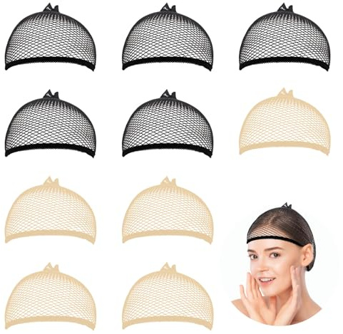 UILYNIU 10 Stücke Haarnetz, Haarnetz für Perücken, Haarnetz Wig Cap, Perückennetz, Wig Cap, Perückenkappen, Perücken Zubehör, Perücke Netz, Atmungsaktive Perückenkappe für Unisex (Schwarz, Beige)