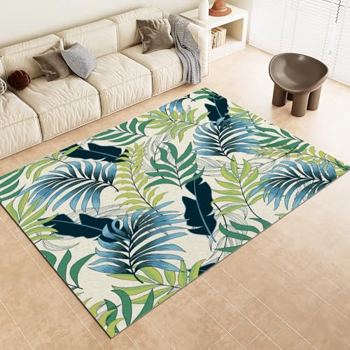 Generisch Teppich Wohnzimmer Grüne Pflanzenblätter Teppich Küche Schlafzimmer Tropische Pflanzen Outdoor Teppich Moderne Flur Balkon Waschbarer Teppich rutschfest Weich Carpet 60x90 cm