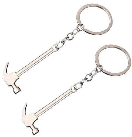 UNVOJL 2 Pieces Alloy Hammer Shape Pendant Key Ring Multipurpose Tool Hammer Key Ring Simulation Tool Keychain Metal Keyring Gift for Men Women