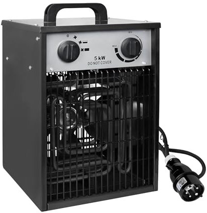 Aufun Chauffage soufflant, électrique, 5 kW, professionnel, avec 4 niveaux de chauffage, protection contre les surcharges, idéal pour une utilisation en intérieur et en extérieur (5000 W, noir)