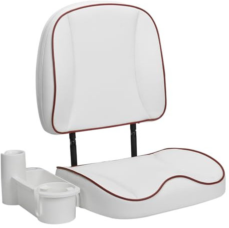 ERGOSEAT Klappbarer Bootssitz mit niedriger Rückenlehne, Angelbootsitze mit Caddy Organizer, Weiß/Weiß/Rot