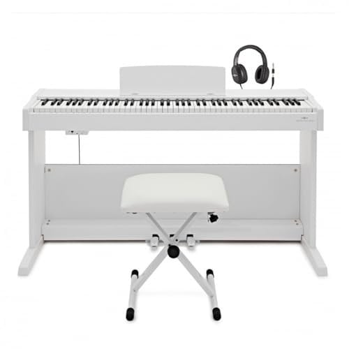 VISIONKEY-500 88-Key Hammer Action Digital Piano Pack with USB MIDI + Stool and Headphones, White