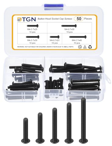 DTGN 50Pcs M4-0.7x20/25/30/35/40 Button Head Socket Cap Screw Carbon Steel | Good for Road Bicycle, Mountain Bike, Auto Bolt Set Assortment Kit