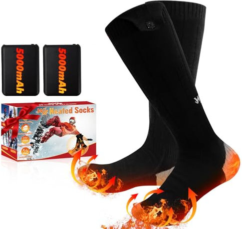 Heated Socks, 2025 Rechargeable Heated Socks, 5000 mAh Extra Large Battery, Long Life Up To 65 °C Large Heating Area (No logo Button-control, 36-42) (Button-Control (No Logo), 38-42)
