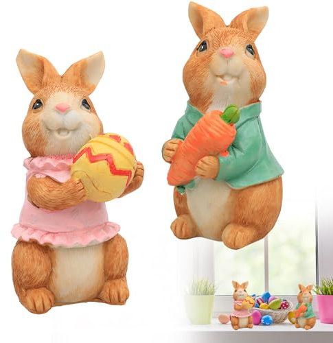Herbst 2 Stück Osterhasen Figuren, Mini Easter Bunny Figures Hase Figuren Harz Osterhase Bunny Figuren Ornament für Ostern Tisch Garten und Partybedarf